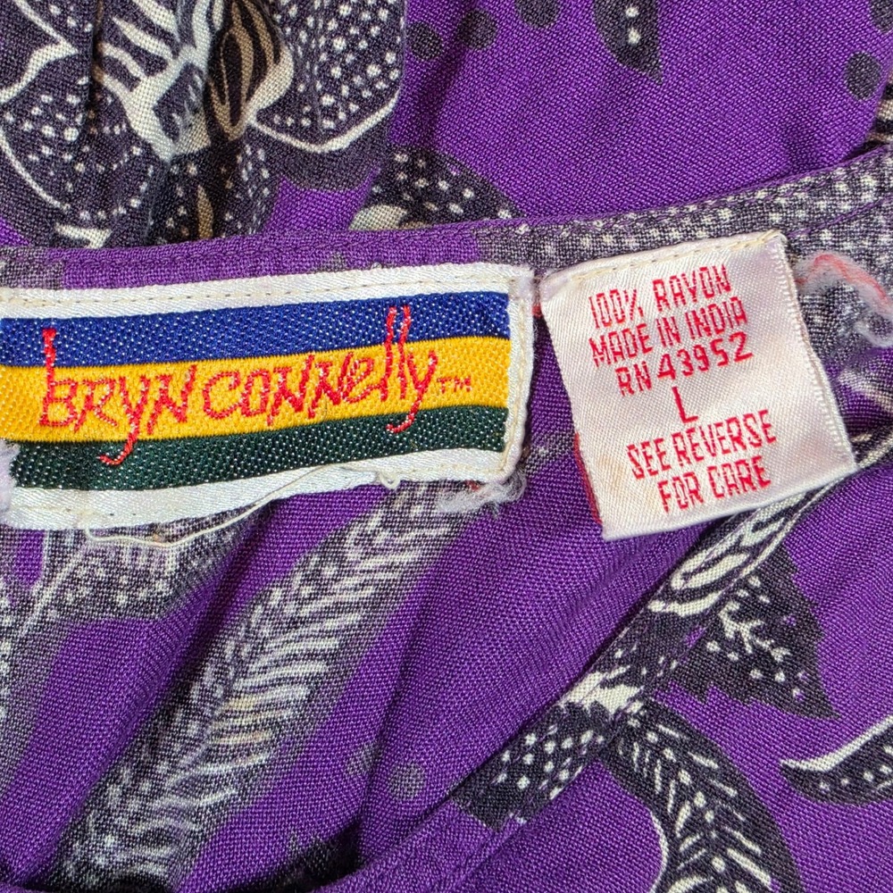 Vtg Bryn Connelly Purple Floral Batik Rayon Lagenlook Sleeveless Midi Dress Lg - Picture 5 of 5